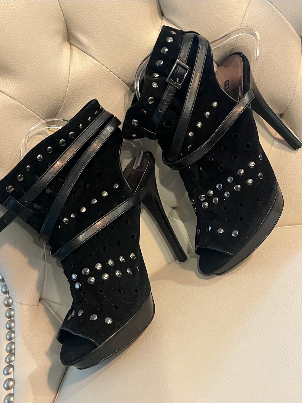 Bakers Black Studded Peep-Toe Stiletto Booties
